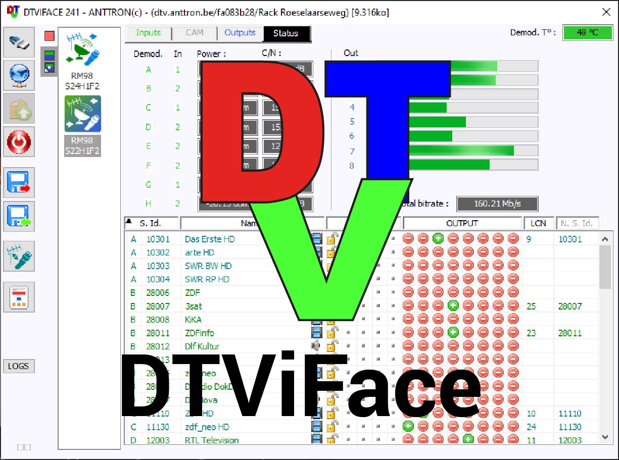 DTVIFace headend yapılandırma yazılımı ekranı